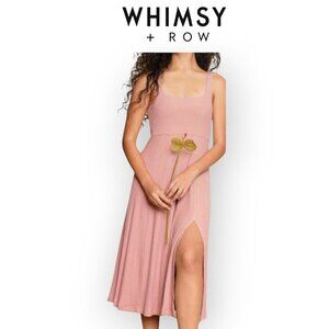 Whimsy + Row Frankie Blush Ribbed Square-Neck Midi Dress Size S Sustainable